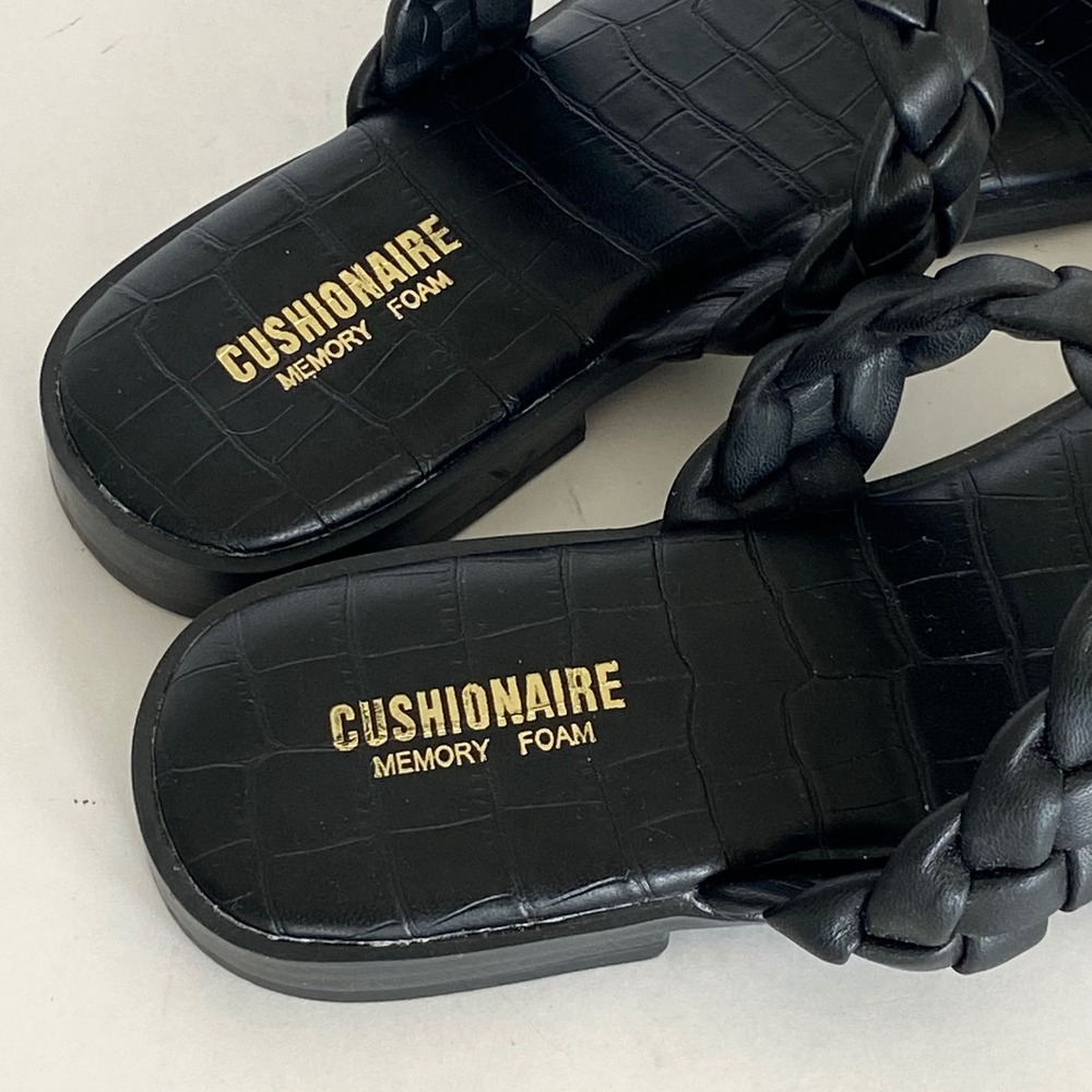 LOT of 2 Cushionaire Vicki Braided Strap Slide Sandals Gold Black Flats - Picture 4 of 10